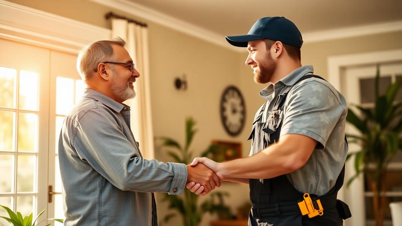 A homeowner meeting with a friendly service professional in a Tampa home