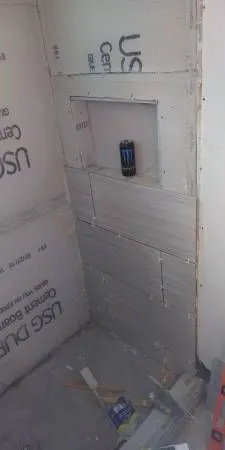 Backer board and drywall installation during a shower renovation — Fenelon Handyman Services, Tampa Bay, FL