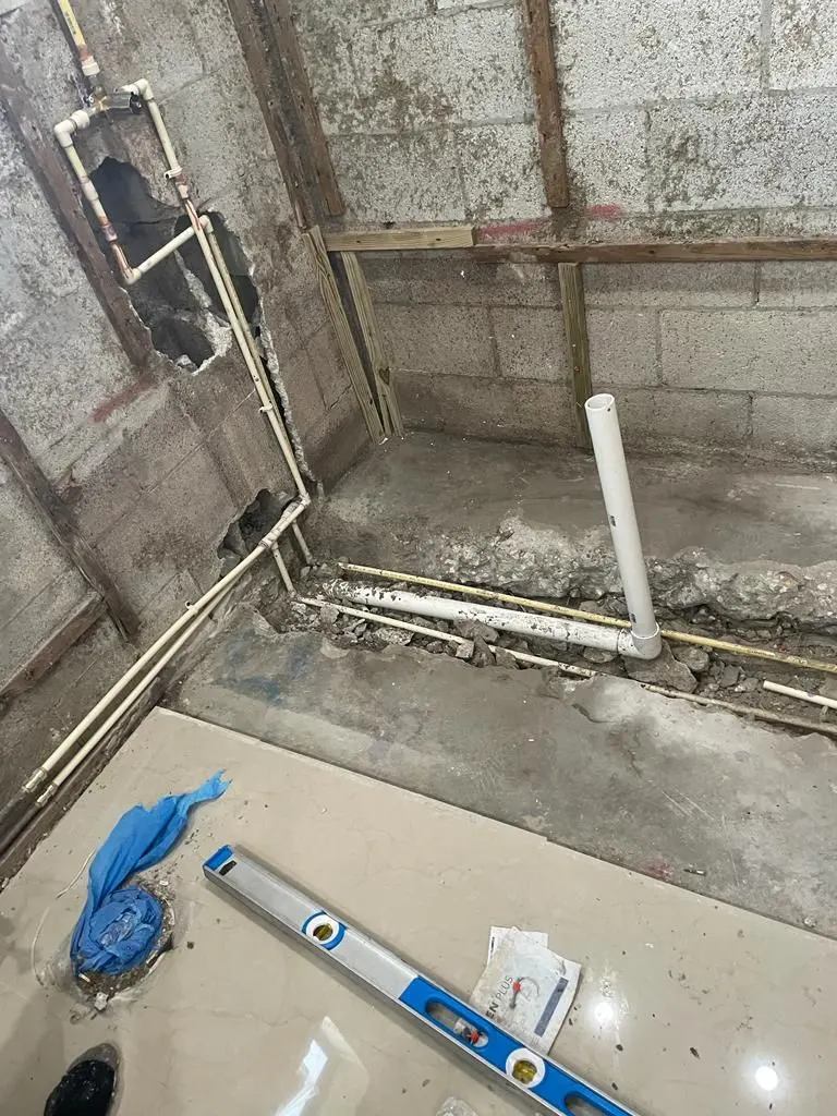 Shower valve and drain rough-in plumbing during a remodel — Fenelon Handyman Services, Tampa Bay, FL